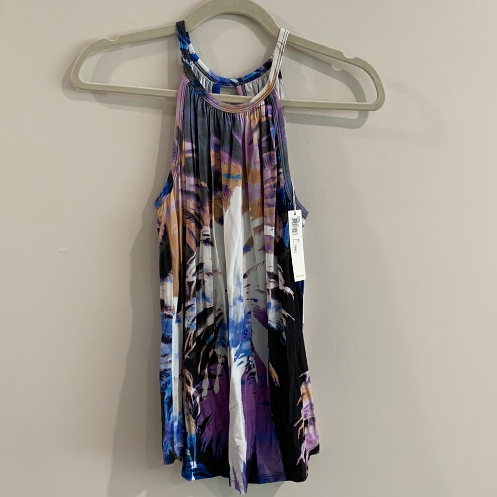 Trina Turk Multi Color Tank with White Palm Tree Women Size S